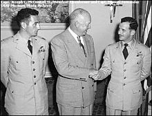 President Eisenhower congratulating two ace pilots--Fernandez and Joe McConnell