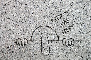 This is a photograph of thie "Kilroy Was Here" graphic from the World War II monument in D.C. 