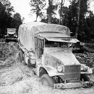 Red Ball Express truck stuck in mud WWII