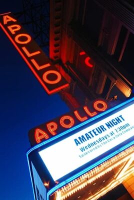 This is a night shot of the marquee advertising Amateur Night on Wednesdays at 7:30
