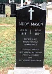 Tombstone for Biddy Mason, added to her grave in 1989.