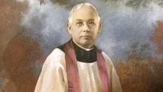 a painting of Father Herbert Burk who was the first non-family member to acquire the tent.