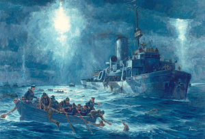 A painting of another cutter, the Escanaba, taking part in the rescue