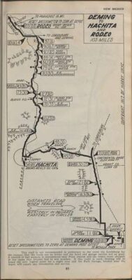 This is an  early route guide that specifies exactly how to travel from Deming to Rodeo. Mileage all specified.