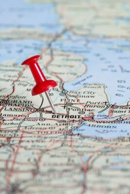 This is an istock photo of a map of Detroit, Michigan. It is not an old map but providies and image of what a map looked like. 
