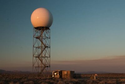 A photograph of a weather station in the Mojave Desert in California.