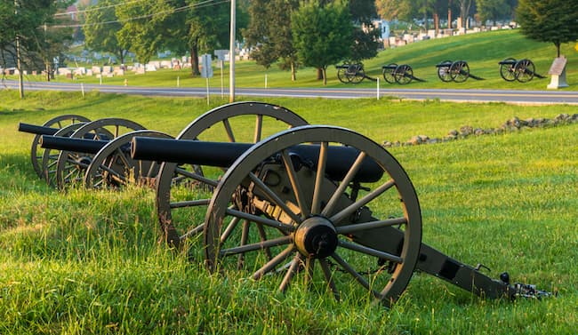 A view across the Baltimore Pike in Gettysburg with Evergreen Cemetery in background