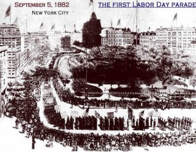 A photo from the Department of Labor showing the first Labor Day Parade in the U.S. 1882