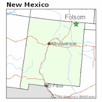 Map showing location of Folsom, New Mexico in the northeast part of the state
