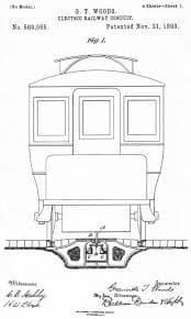 a sketch submitted to the patent office for a railroad car on an electrical track