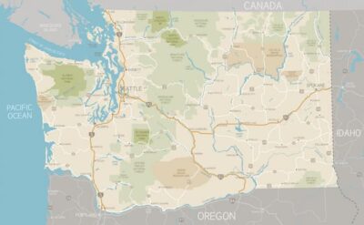 This is a colored map of Washington state showing early roadways.