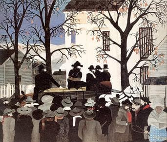 Horace Pippin portrays what it must have been like for John Brown to be led to his hanging. A small crowd looks on.