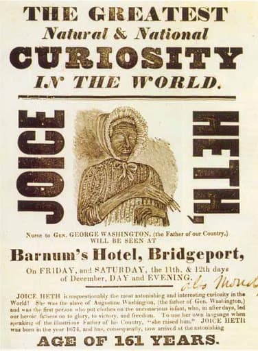 This is a flier for Joice Heth, who was appearing at Barnum's Hotel in Bridgeport.