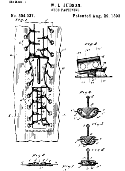patent drawing for zipper shoe fastener
