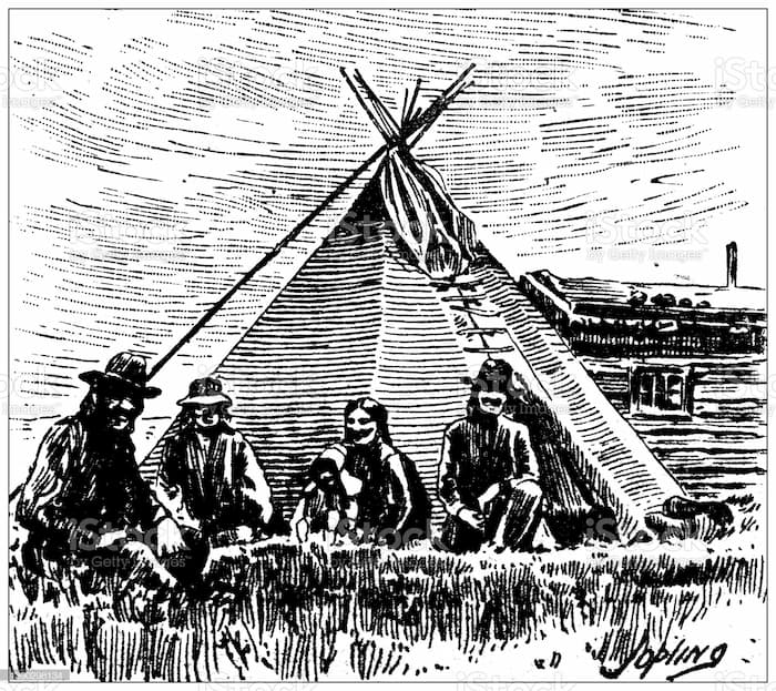 a published Harper's Weekly sketch of a Ponca wigwam when they might have been traveling. istockimage