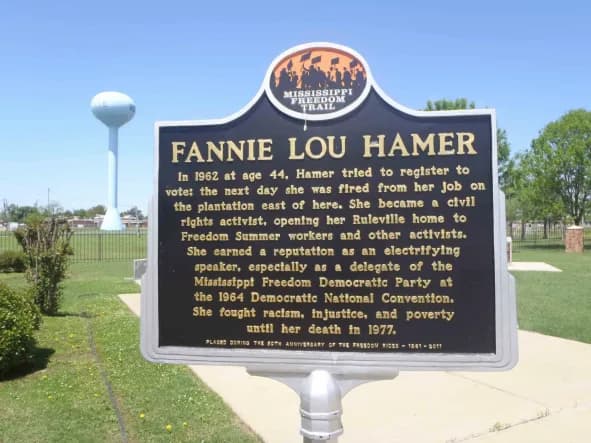 This marker commends Fannie Lou Hamer for her fight against injustices.
