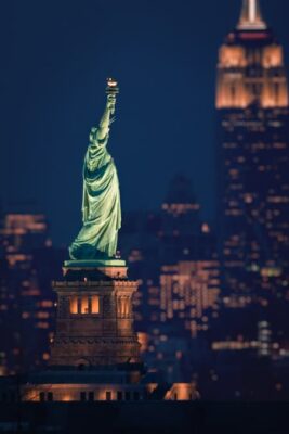 Color photo of  Statue of Liberty at night. Current.
istockphto