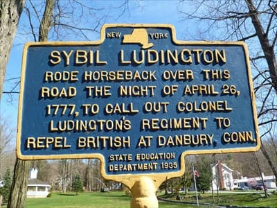 In 1935, NY state placed this road marker in recognition of Sybil Ludington's ride.