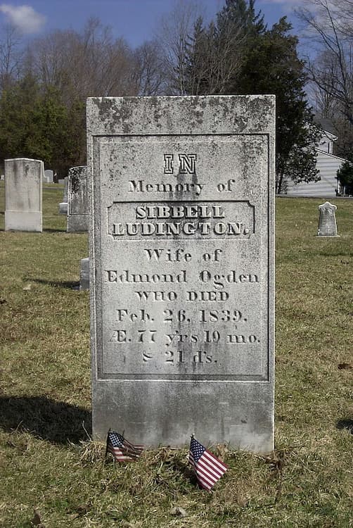 Ludington's tombstone. Here, her name is spelled "Sibbell"  Date of death: February 26, 1839.