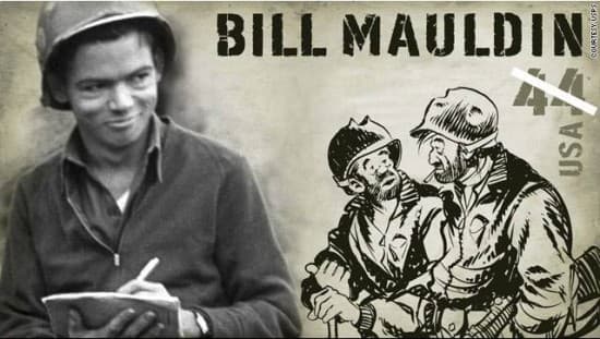 U.S. postage stamp issued to honor Bill Mauldin; sketch of Willie and Joe in background.