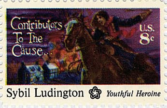 "Contributors to the Cause" reads the 8 cent stamp created in Sybil Ludington's honor.