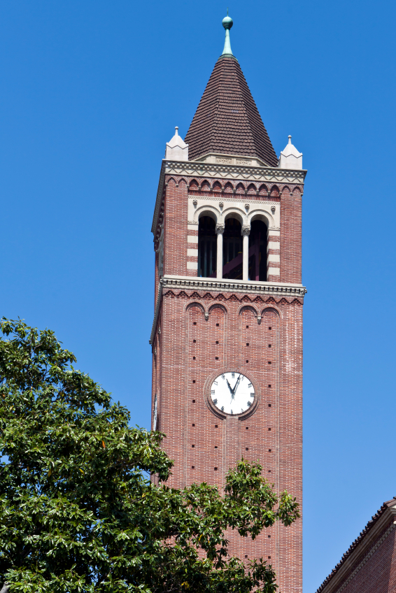 USC clock tower rises above trees on the Los Angeles campus-Getty