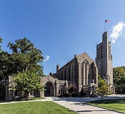 This is a photo of the Washington Memorial Chapel built in Valley Forge by Father Burk and his congregation. It is a beautful stone building with an American flag flying high.