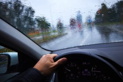 windshield covered with rain