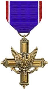 Distinguished Service Cross, a gold cross medal with an eagle in the center, hanging from a blue, white, and red ribbon—much like the distinguished honors awarded to heroes such as Marcelino Serna.