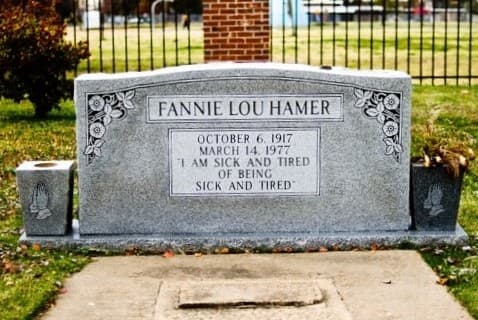 The headstone carries one of her quotes: "I am sick and tired of being sick and tired."
