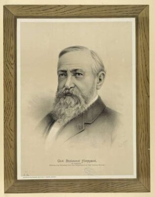 A sketch of Benjamin Harrison when he was a senator from Indiana