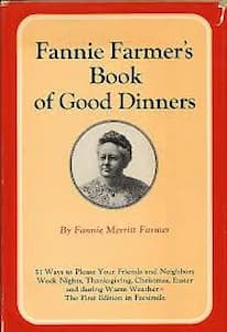 The cover of another cookbook, Fannie Farmer's Book of Good Dinners."