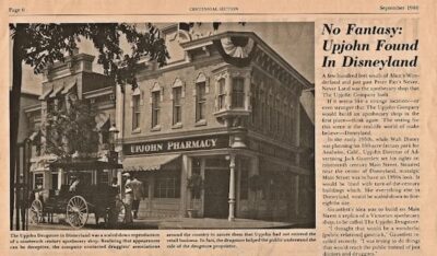 An article describing how Upjohn came to have its own shop on Main Street in Disneyland.