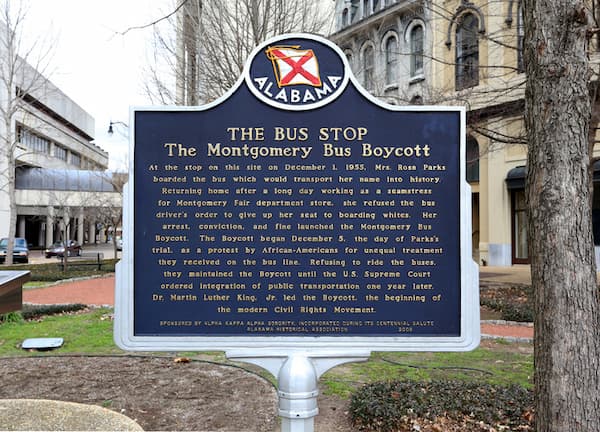 A highway sign commemorating the Montgomery Bus Boycott