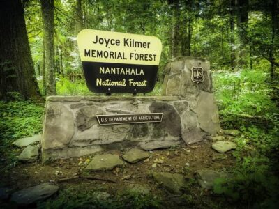 sign for Joyce Kilmer Memorial Forest established by the North Carolina VFW