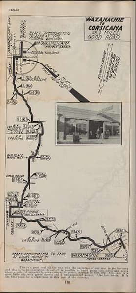This is a map from Waxahachie to Corsicana. It has a photograph to better identify a particular turn.