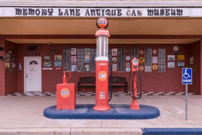 This Gulf gas pump is on display at a museum in Pecos, Texas. 