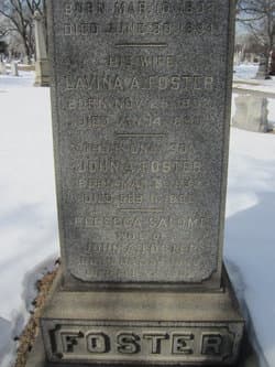 A photograph of Rebecca Salome Foster's tombstone