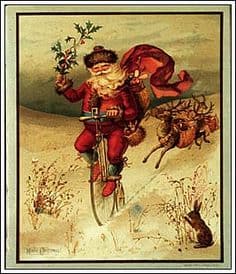Louis Prang card Santa on bike