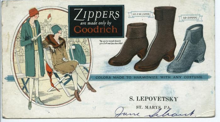 Zippers by Goodrich 
Used on boots